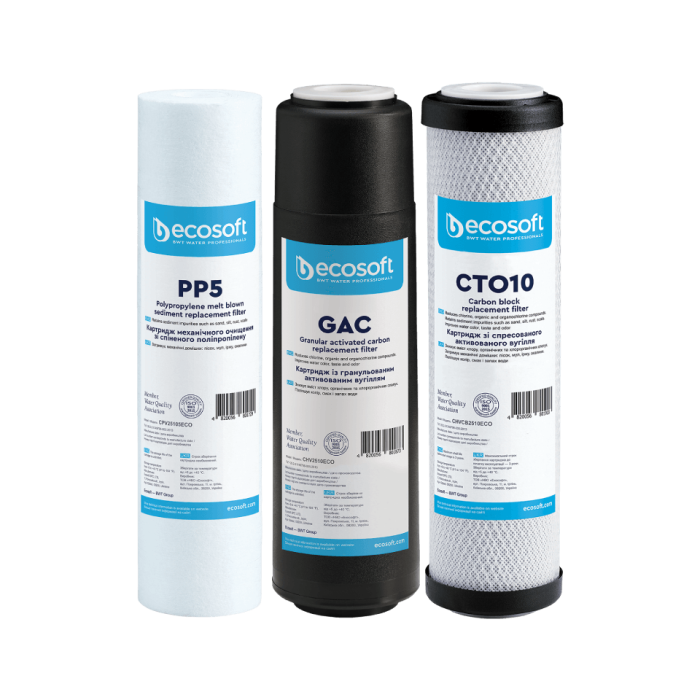 Покращений комплект картриджів Ecosoft 1-2-3 для фільтрів зворотного осмосу