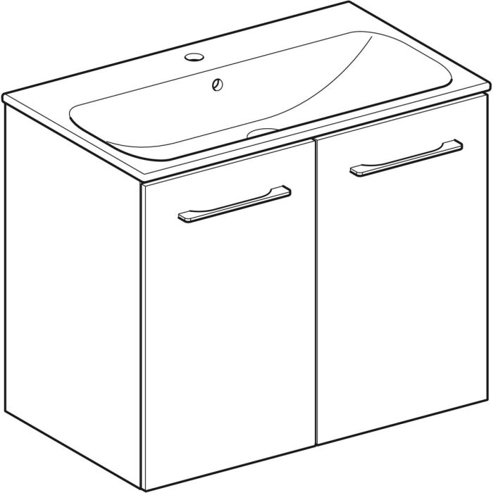 Комплект вбудованого умивальника Geberit Selnova Square slim rim, з шафкою, двоє дверей (Горіх темний / Меламін зі структурою дерева) 501.258.00.1