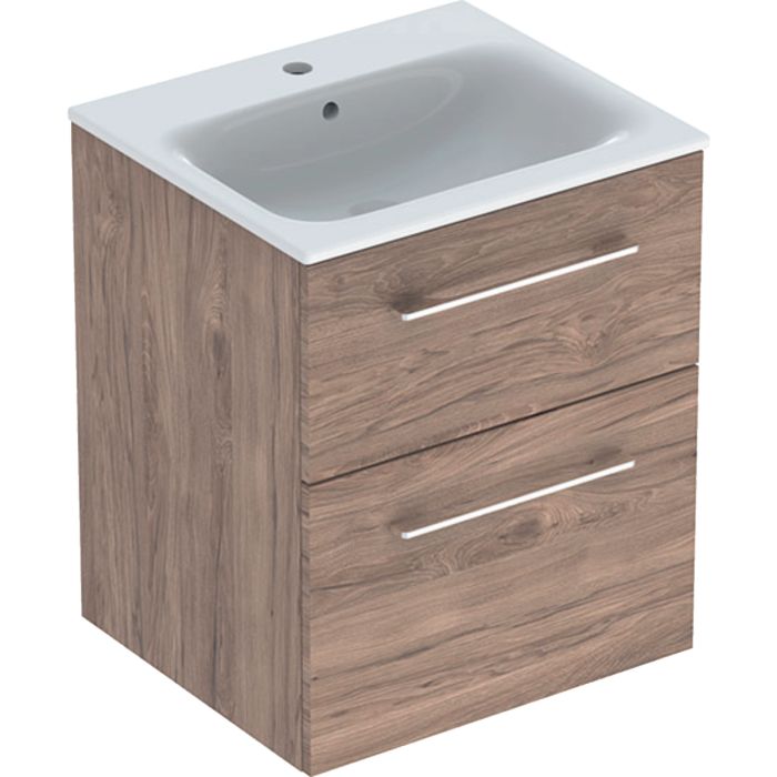 Комплект вбудованого умивальника Geberit Selnova Square slim rim, з шафкою, дві шухляди (Горіх темний / Меламін зі структурою дерева) 501.234.00.1
