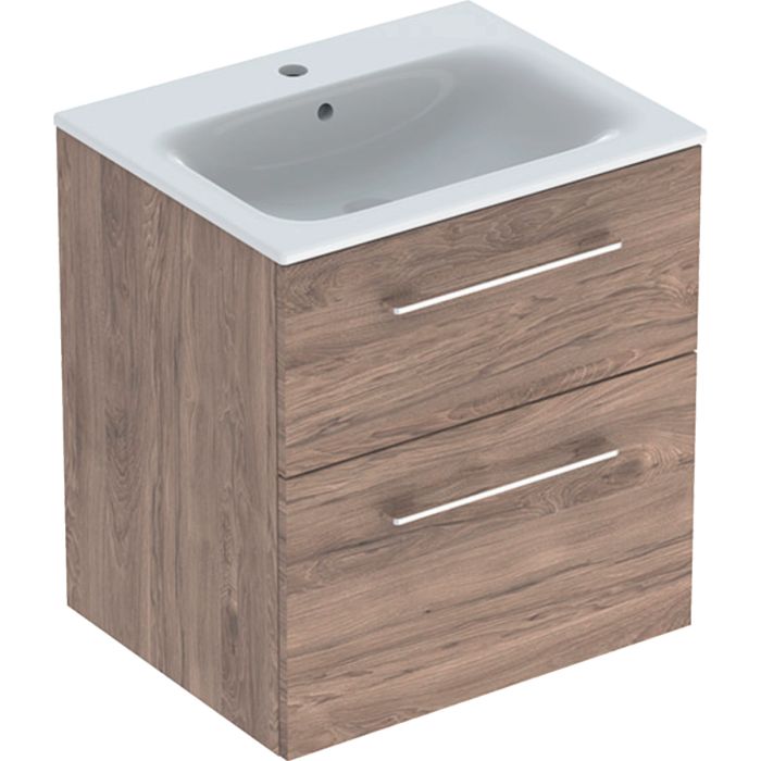 Комплект вбудованого умивальника Geberit Selnova Square slim rim, з шафкою, дві шухляди (Горіх темний / Меламін зі структурою дерева)  501.238.00.1