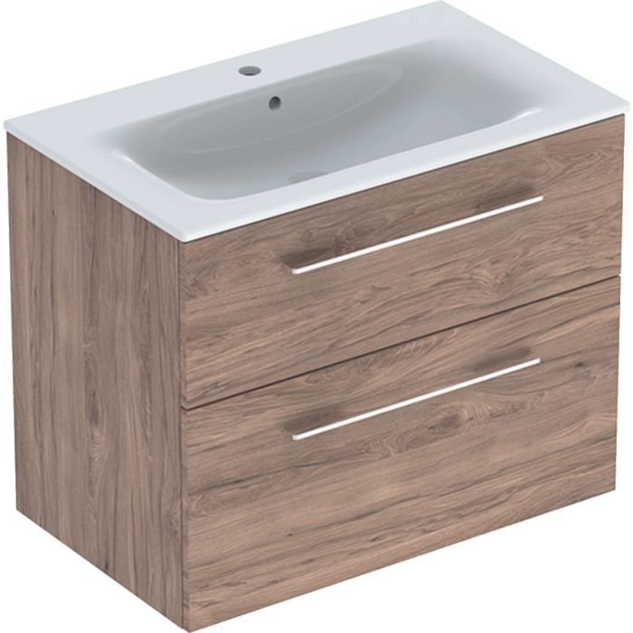 Комплект вбудованого умивальника Geberit Selnova Square slim rim, з шафкою, дві шухляди (Горіх темний / Меламін зі структурою дерева) 501.242.00.1