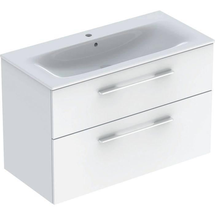 Комплект вбудованого умивальника Geberit Selnova Square slim rim, з шафкою, дві шухляди (Білий / Глянцеве покриття) 501.244.00.1