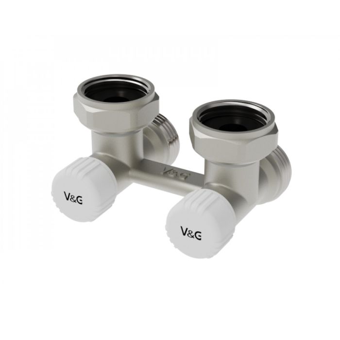 Вузол Н-подіб.кутовий 3/4"В x 3/4" євроконус без ніп, з вентелями., V&G (VG-606201)