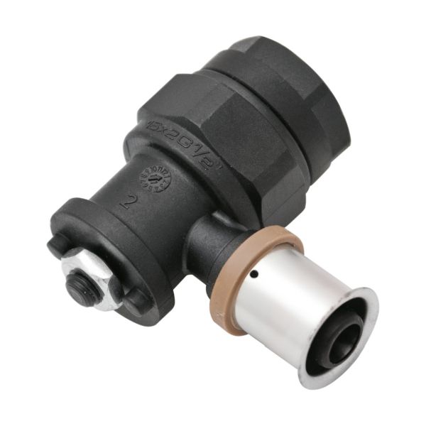 Коліно PPSU 16х2G1/2" фіксоване Press з прес-кільцем, з короткою полімерною заглушкою