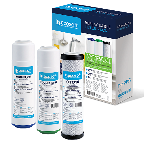 ПОКРАЩЕНИЙ КОМПЛЕКТ КАРТРИДЖІВ ECOSOFT ДЛЯ ПОТРІЙНОГО ФІЛЬТРА