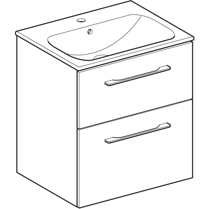Комплект вбудованого умивальника Geberit Selnova Square slim rim, з шафкою, дві шухляди (Білий / Глянцеве покриття) 501.232.00.1