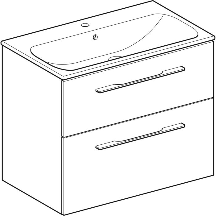 Комплект вбудованого умивальника Geberit Selnova Square slim rim, з шафкою, дві шухляди (Горіх темний / Меламін зі структурою дерева) 501.242.00.1