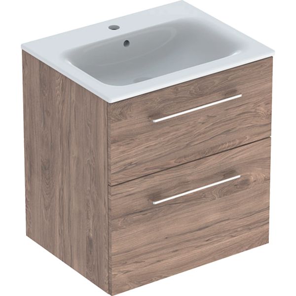 Комплект вбудованого умивальника Geberit Selnova Square slim rim, з шафкою, дві шухляди (Горіх темний / Меламін зі структурою дерева)  501.238.00.1