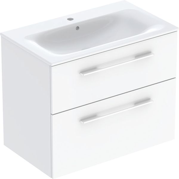 Комплект вбудованого умивальника Geberit Selnova Square slim rim, з шафкою, дві шухляди (Білий / Глянцеве покриття) 501.240.00.1