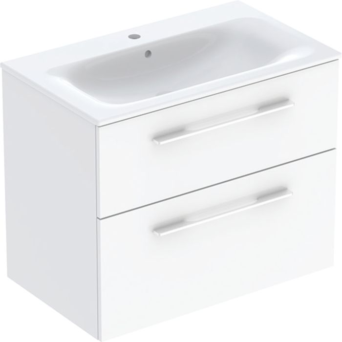 Комплект вбудованого умивальника Geberit Selnova Square slim rim, з шафкою, дві шухляди (Білий / Глянцеве покриття) 501.240.00.1