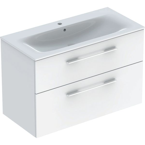 Комплект вбудованого умивальника Geberit Selnova Square slim rim, з шафкою, дві шухляди (Білий / Глянцеве покриття) 501.244.00.1