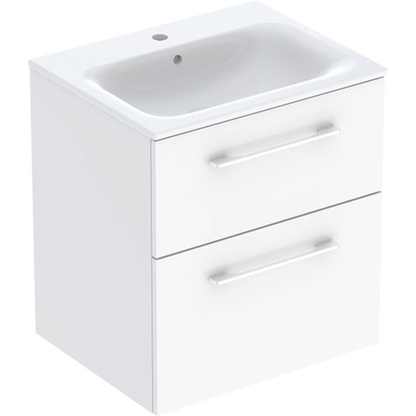 Комплект вбудованого умивальника Geberit Selnova Square slim rim, з шафкою, дві шухляди (Білий / Глянцеве покриття) 501.236.00.1