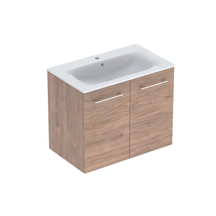 Комплект вбудованого умивальника Geberit Selnova Square slim rim, з шафкою, двоє дверей (Горіх темний / Меламін зі структурою дерева) 501.258.00.1