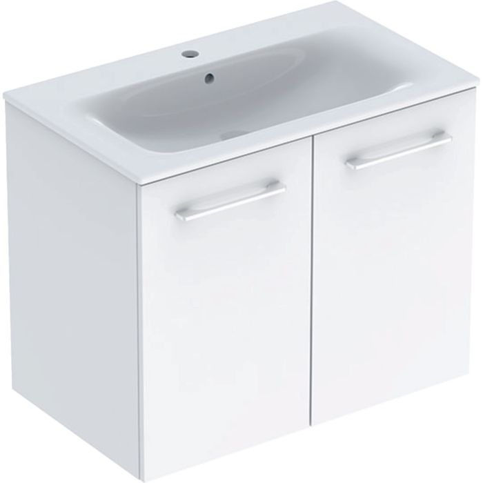 Комплект вбудованого умивальника Geberit Selnova Square slim rim, з шафкою, двоє дверей (Білий / Глянцеве покриття) 501.256.00.1