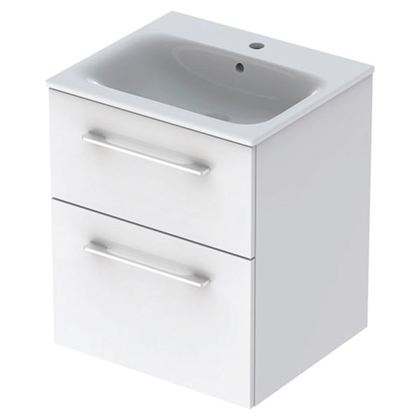 Комплект вбудованого умивальника Geberit Selnova Square slim rim, з шафкою, дві шухляди (Білий / Глянцеве покриття) 501.232.00.1