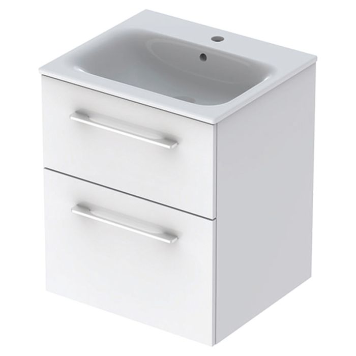 Комплект вбудованого умивальника Geberit Selnova Square slim rim, з шафкою, дві шухляди (Білий / Глянцеве покриття) 501.232.00.1