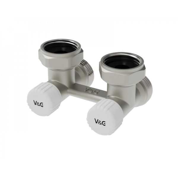 Вузол Н-подіб.кутовий 3/4"В x 3/4" євроконус без ніп, з вентелями., V&G (VG-606201)